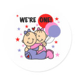 Twins We're One Birthday Sticker