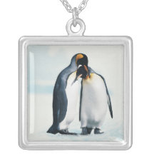 Two affectionate penguins personalized necklace