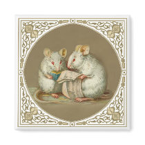 Two Anthropomorphic White Mice Reading Paper