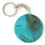 Two Aqua Peacock Feathers Key Chains