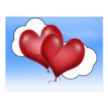 Two Balloon Hearts With Cloud Post Card