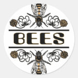 two bees with clover trans1 round sticker