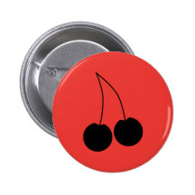 Two Black Cherries. Pinback Buttons