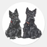 Two Black Scottish Terriers Round Sticker
