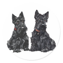 Two Black Scottish Terriers Round Sticker