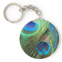 Two Blue Peacock Feathers Keychain