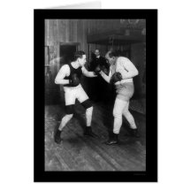 Two Boxers, Jeffries and Berger, Sparring 1909 Card