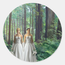 Two Brides in the Forest Round Stickers