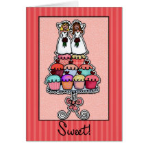 Two Brides on Cupcake Stack Greeting Cards