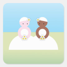 Two brides, one colored, one caucasian square stickers