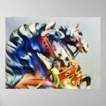 Two Carousel Horses Closeup Posters