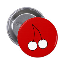 Two Cherries. White with Black Outline. Pinback Button
