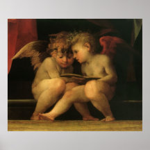 Two Cherubs Reading by Rosso Fiorentino Posters