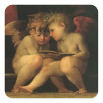 Two Cherubs Reading by Rosso Fiorentino Square Sticker