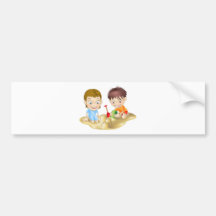 two children playing in the sand bumper sticker