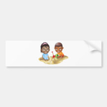 two children playing on the beach bumper stickers