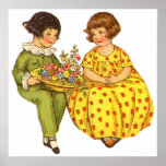 Two Children with Flowers Poster/Print