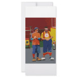 Two clowns cartooned bright colours rack cards