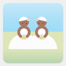 Two colored brides square stickers