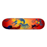 Two Colourful Fighting Roosters Skateboard