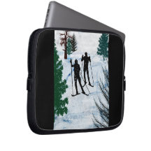 Two Cross Country Skiers in Snow Squall Computer Sleeve