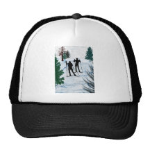 Two Cross Country Skiers Mesh Hat