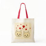 Two Cute Amber Colour Cats with Red Hearts. Canvas Bags