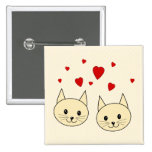 Two Cute Amber Colour Cats with Red Hearts. Pinback Button