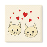 Two Cute Amber Colour Cats with Red Hearts. Magnets
