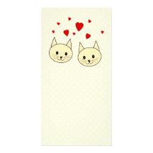Two Cute Amber Colour Cats with Red Hearts. Customized Photo Card