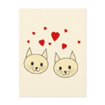 Two Cute Amber Colour Cats with Red Hearts. Postcard