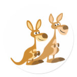 Two Cute Cartoon Kangaroos Round Sticker