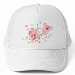 Two Cute Cartoon Pigs in Spring Hat