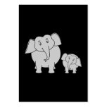 Two Cute Elephants. Cartoon on Black. Business Card Templates