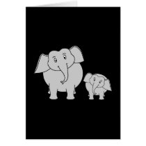 Two Cute Elephants. Cartoon on Black. Greeting Card