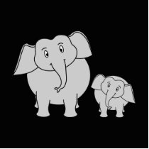 Two Cute Elephants. Cartoon on Black. Photo Sculpture