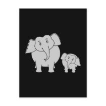 Two Cute Elephants. Cartoon on Black. Postcards