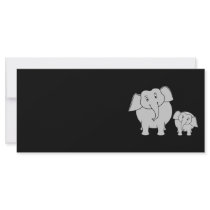 Two Cute Elephants. Cartoon on Black. Full Colour Rack Card