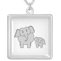 Two Cute Elephants. Cartoon. Pendant