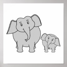Two Cute Elephants. Cartoon. Print