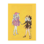 Two cute fashion girls with hats postcard