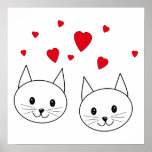 Two Cute White Cats with Red Hearts. Custom posters