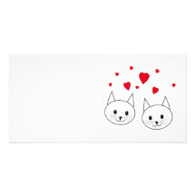 Two Cute White Cats with Red Hearts. Photo Card