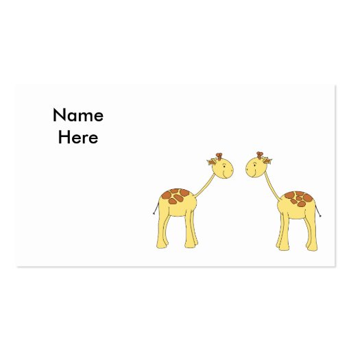 Two Facing Giraffes. Cartoon Business Card Template