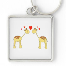 Two Facing Giraffes with Hearts. Cartoon. Keychains