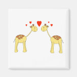 Two Facing Giraffes with Hearts. Cartoon. Magnets