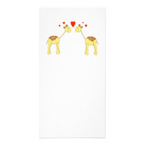 Two Facing Giraffes with Hearts. Cartoon. Photo Card