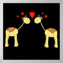 Two Facing Giraffes with Hearts. Cartoon. Posters