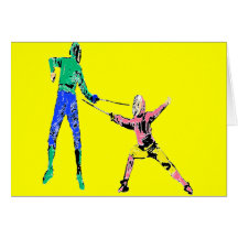 TWO FENCERS GREETING CARD