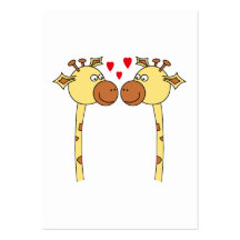 Two Giraffes with Red Love Hearts. Cartoon Business Card Templates